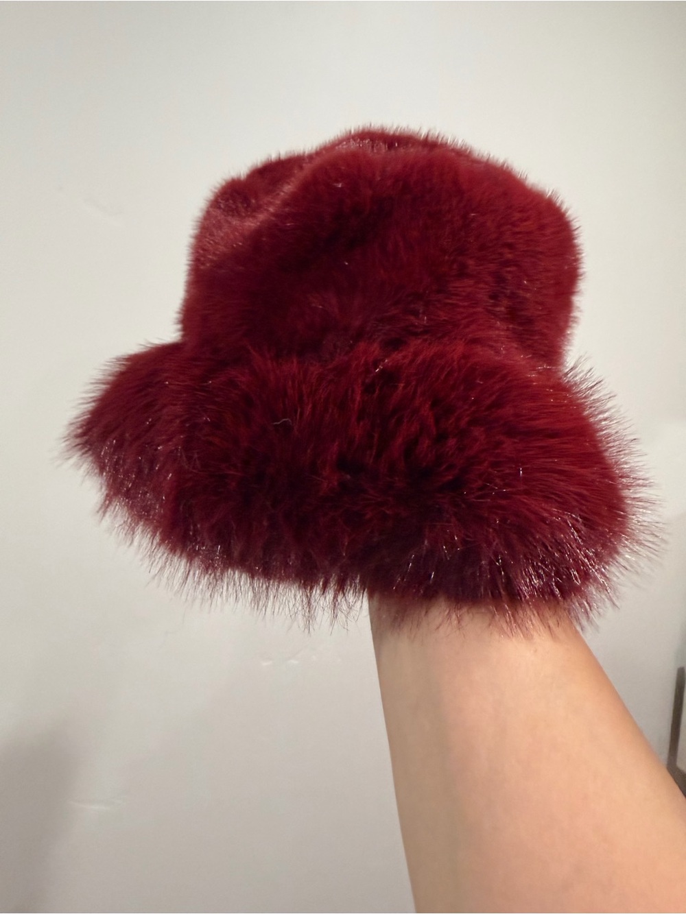 Princess Polly Burgundy Faux Fur Bucket Hat - Picture 2 of 4